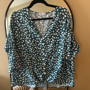 Teal and White Polka Dot Women's Top